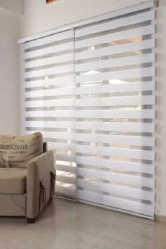 Zebra shades with dual-layer light filtering in a modern breakfast nook
